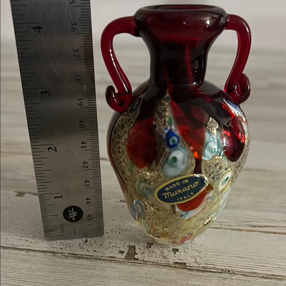 Murano Millefiori Glass Red Vase - Picture 6 of 6